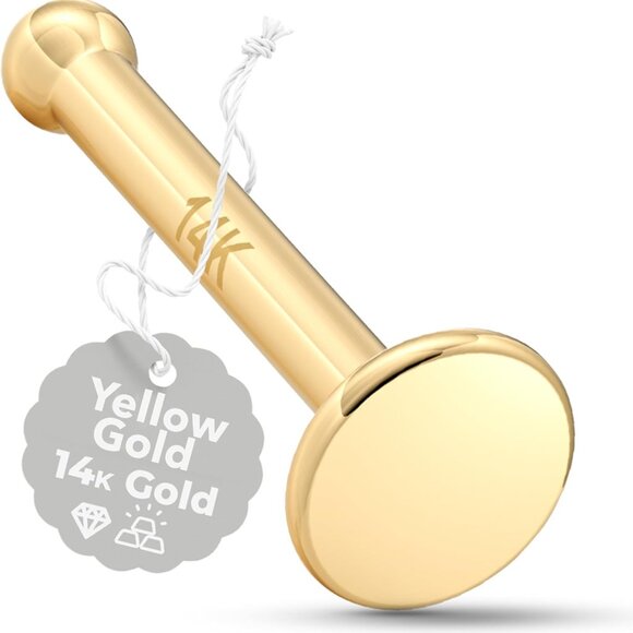 20 Gauge Gold Nose Ring Solid 14k Minimalist Nose Stud for Women Men - Picture 6 of 9